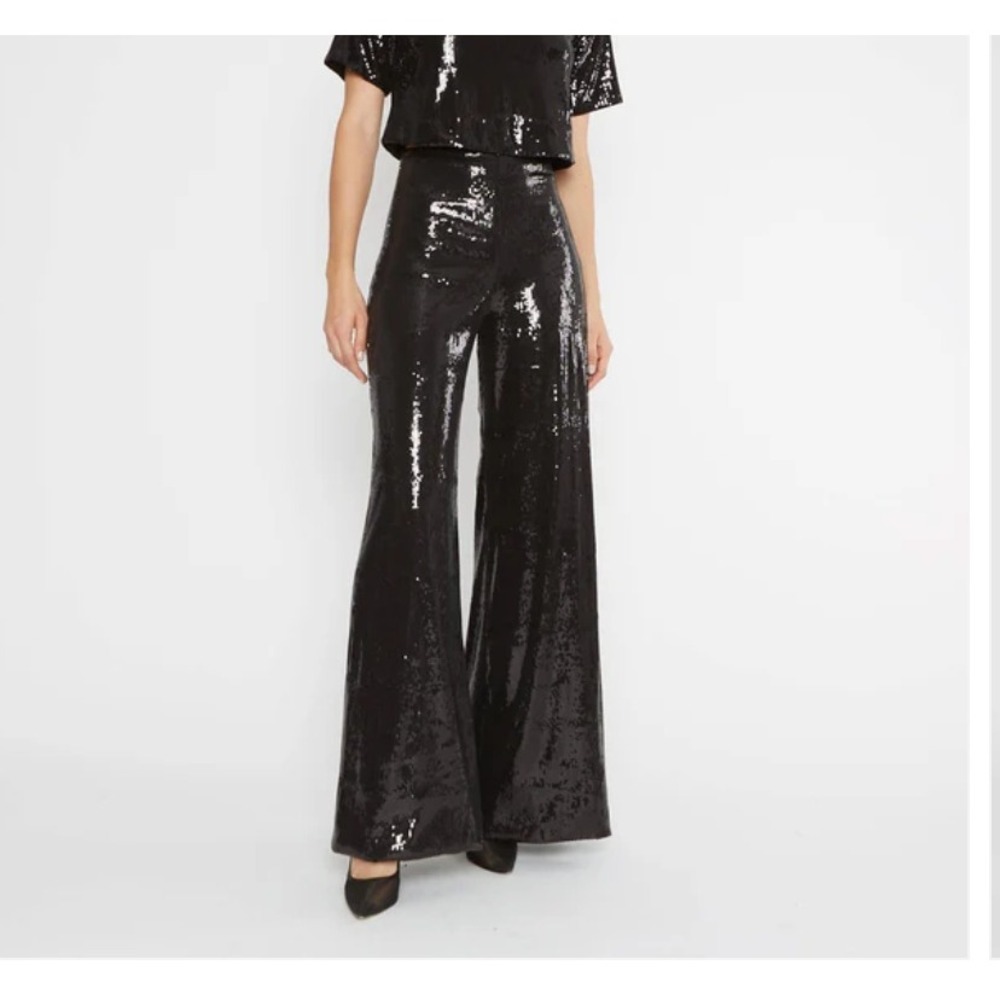 Ripley Rader Sequin Wide Leg Pants Women XS Black High Waist NWT‎